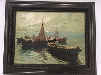 null Richard DURANDO TOGO (1910-?)
Les barques de pêche 
Huile sur panneau
Signée...