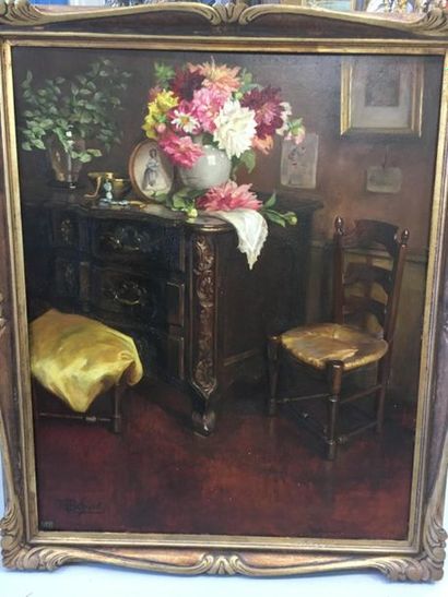 null Madeleine Boffard (1892- ? ) Artiste lyonnaise , 
Intérieur fleuri
exposé au...