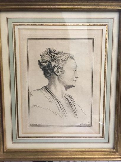  D'après Antoine WATTEAU
Portrait de femme de profil
Gravure sur papier
17 x 13 ... Gazette Drouot