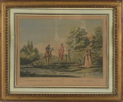 null Carle VERNET(1758-1836)
Suite de quatre gravures, signées en bas à droite
Promenade...