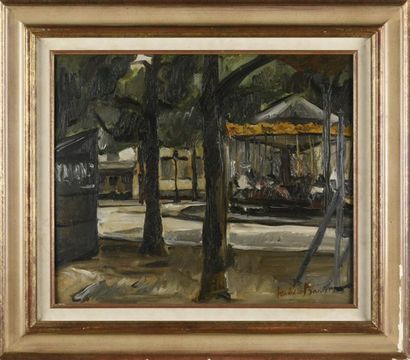 null Frédéric BOUVIER (1901- 1937) 
 Manège à la Croix-Rousse , 
huile sur panneau,...