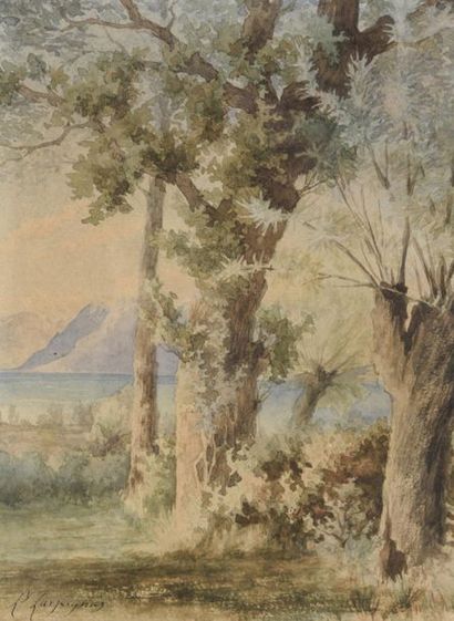 null Henry HARPIGNIES (1819-1916)
Paysage de bord de mer
Aquarelle , signé en bas...