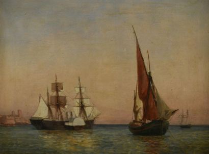 null Georges LA ROCQUE (1839 - 1932 )
Vue d'une rade en Afrique Nord avec steamer...