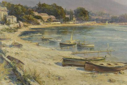 null Jules IZIER (19ème, 20ème siècle)
Paire de paysage : Marine et bord de rivière
Huiles...