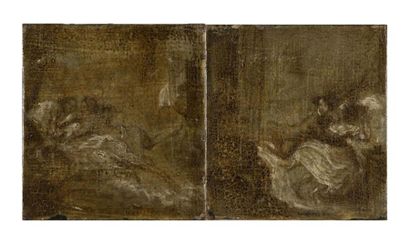 null Attribué à Jean-Baptiste HUET (1745-1811)
Scènes galantes
Deux toiles en grisaille
Signée
13,...