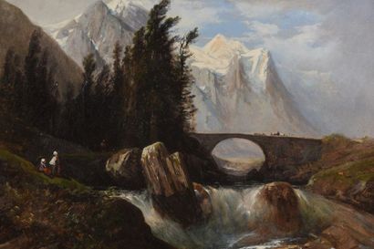 null Alfred GODCHAUX (1839 - 1907)
Paysage au pont
huile sur toile, signée en bas...
