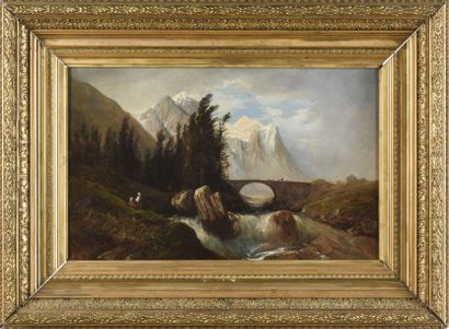 null Alfred GODCHAUX (1839 - 1907)
Paysage au pont
huile sur toile, signée en bas...