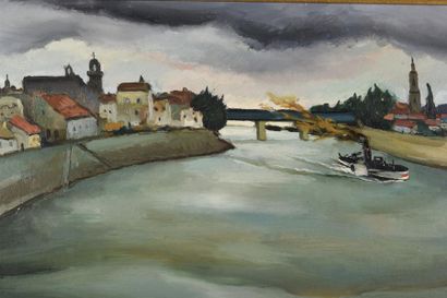 null Marcel DYF (1899-1985)
Le Rhone à Arles
Huile sur toile, signée en bas à gauche
34...