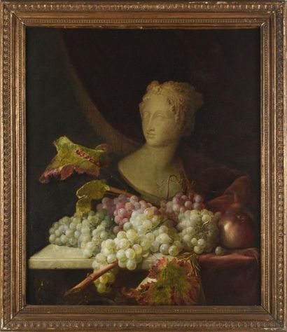 null Claudius PIZZETY (1832 - 1894 )
Nature morte aux raisins et au buste
Huile sur...
