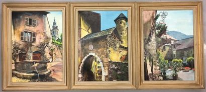 null Trois peintures de Savoie Conflans au dessus d'Albertville
Huile sur panneau
63...