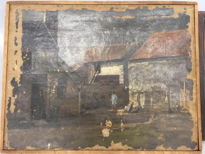 null Cour de ferme 
huile sur toile, manques
27 x 35 cm
Joint vue d'un village d'Alsace...