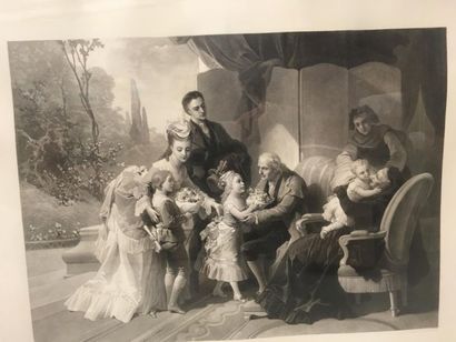 null Gravure romantique 
"la fête du grand père" 
73 x 88 cm
cadre doré 