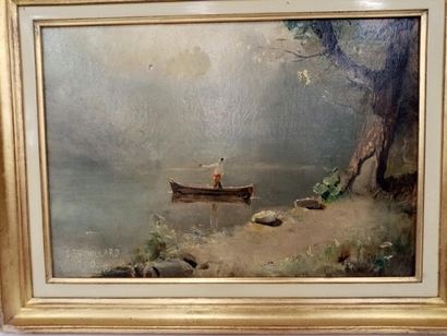 null E BROUILLARD
Paysage avec pêcher, daté 1901
Huile sur toile (petit accident...