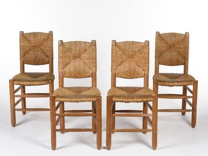 null Charlotte PERRIAND (1903-1999) 
Suite de quatre chaises modèle n°19 dit Baugé...
