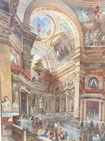 null Ecole italienne début 20e
Intérieur d'église à Naples
Aquarelle
A vue 67 x 41...