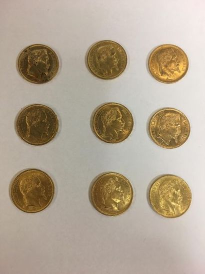 null Napoléon III Lauré 9 pièces 20 francs d'or