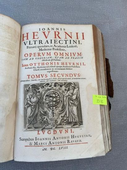 null [Médecine] Joannis Heurnii. Opera omnia. In-folio. 2 tomes en 1 volume. Lyon,...