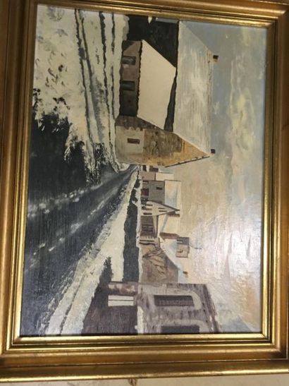 null Lot de tableaux comprenant
Paysage sous la neige, 44 x 59 cm 
Paysage au Pont,...
