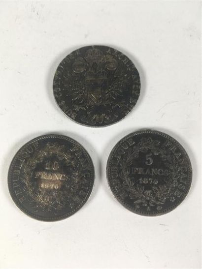null Pièce de 5 francs argent, 1874 une pièces de 10 francs argent 1970, Un thaller,...