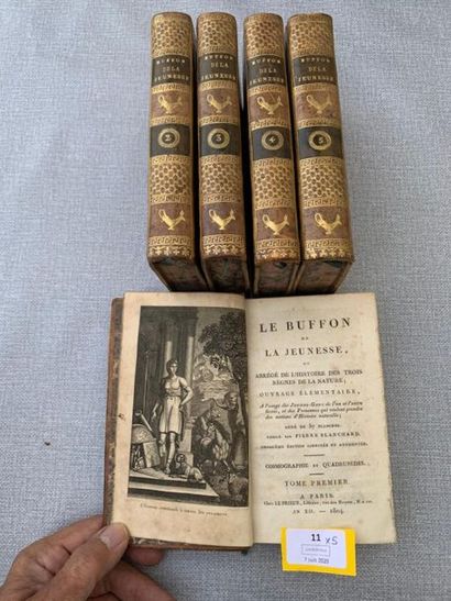 null Le Buffon de la jeunesse. 5 volumes (complet), plein cuir. 1804. Nombreuses...