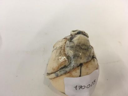 null Crâne en ivoire avec un rat sur le dessus (une dent en or)
H : 5 cm
