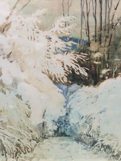 null Luc BARBIER
Beaujolais sous la neige
Aquarelle sur papier
Signée en bas à droite
63...