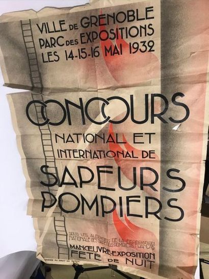 null Affiche du concours international des Sapeurs Pompiers de Grenoble, 1932