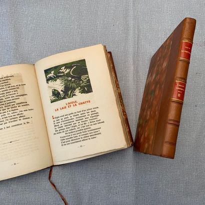 null Fables choisies de La Fontaine. 2 volumes, reliés cuir. Illustrés.