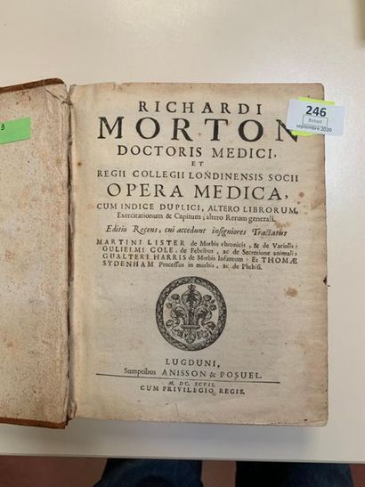 null MORTON : opéra Medica. Lyon 1697. Plus autres textes médicaux. Reliure d'ép...