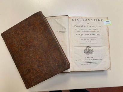 null Dictionnaire de l'Académie deux volumes in-4, an VII. Pleine reliure d'époq...
