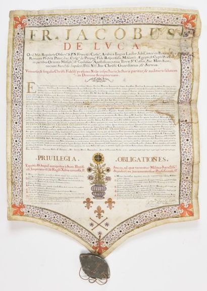 null [Ordre de CHEVALERIE SAINT SEPULCRE]. Diplôme d'adoubement de CHEVALIER dans...