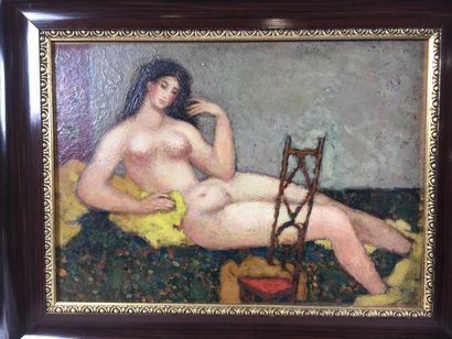 null Femme nue allongée
huile sur panneau 
23 x 31 cm
