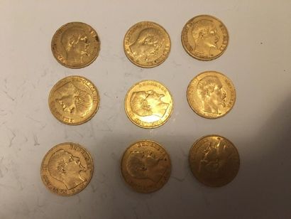 null 9 pièces or 20 francs Napoléon III tête nue