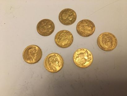 null 8 pièces or 20 francs dont 4 Minerve, 2 Napoléon III Lauré, une Louis Philippe...