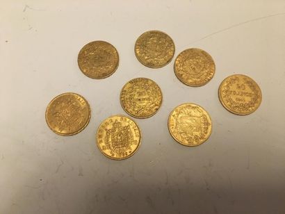 null 8 pièces or 20 francs dont 4 Minerve, 2 Napoléon III Lauré, une Louis Philippe...