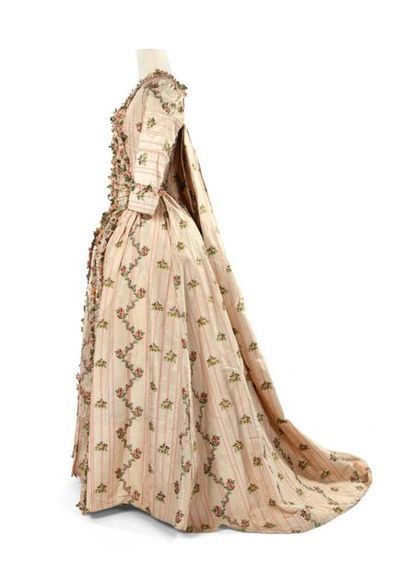 null Robe de cour à la française en taffetas dit mexicaine Circa 1780/1790.
Fond...