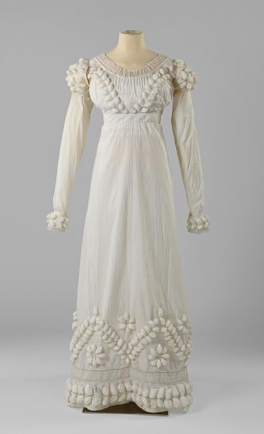 null Etonnante robe néo-classique du Premier Empire en coton blanc et mousseline,...