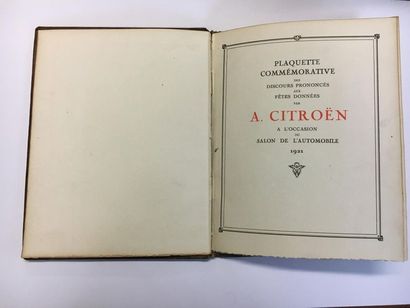 null Plaquette commémorative des discours prononcés aux fêtes données par André Citroën...