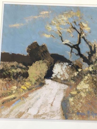 null Henri Jean Guillaume MARTIN (1860-1943). 
Chemin dans la Drôme. 
Gouache sur...