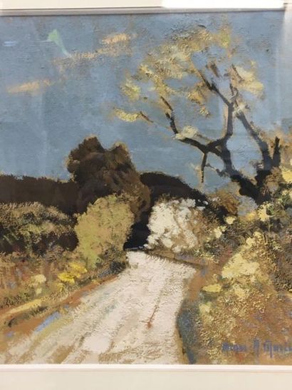 null Henri Jean Guillaume MARTIN (1860-1943). 
Chemin dans la Drôme. 
Gouache sur...