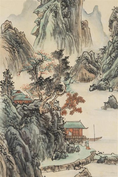 null Japon, Estampe représentant un paysage de montagne
50 x 84 cm