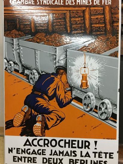 null A HERBST 
Plaque émaillée des mines de fer 
Vers 1920
60 x 40 cm
Manques