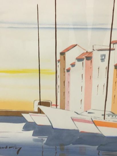 null GUERIN
Le port de Saint tropez
Aquarelle sur papier
Signée en bas à gauche 
63...