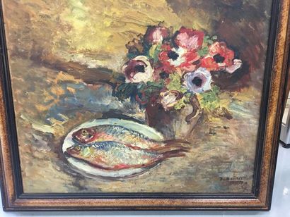 null René DEMEURISSE (1895-1961)
Nature morte aux poissons 
Huile sur panneau
74...