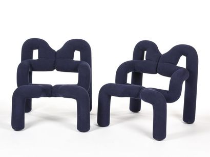 null Terje EKSTROM (né en 1944) 
Paire de fauteuils à structure en métal tubulaire...