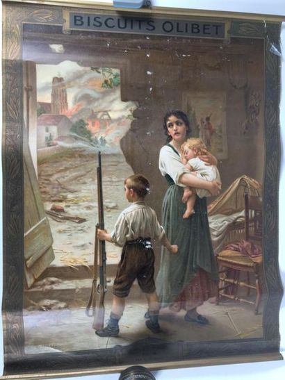 null Biscuits Olibet - Chromo publicitaire - Le père est parti 1914 
67 x 52 cm