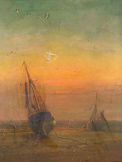 null Jules NOEL (1810-1881)
bateaux au crepuscule 
huile sur toile 
45 x 36 cm
signée...