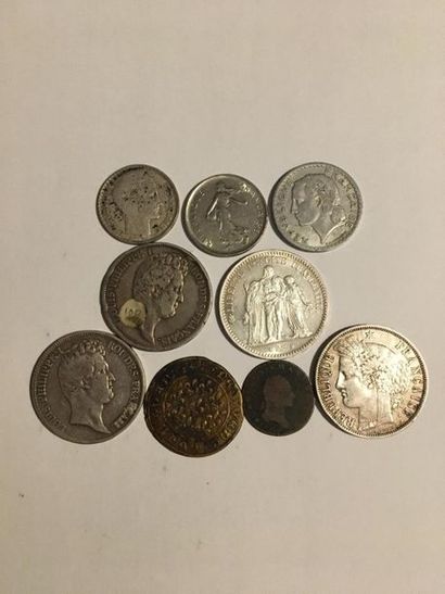 Lot de 9 pièces dont 4 écus de 5 F : 1870...