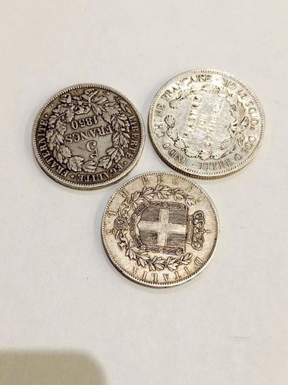 3 pièces en argent. 5 francs 1850A. TB
5...