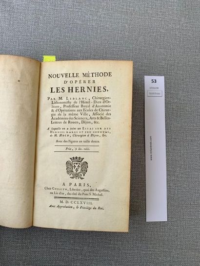 null Leblanc. Nouvelle méthode d'opérer les hernies. 1 volume relié cuir. 1768.